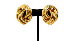 Tiffany Inspired 1980s Large Eternity Knot Gold-Tone Clip-On Earrings