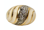 Vintage 1970s 18k Gold Plated & Crystal Striped Dome Ring