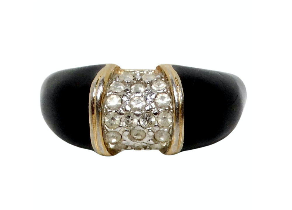 Van Cleef Inspired Black 18k Gold Plated Rhinestone Cocktail Ring