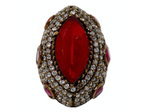 Vintage Sterling Silver Costume Ruby & Rhinestone Statement Cocktail Ring