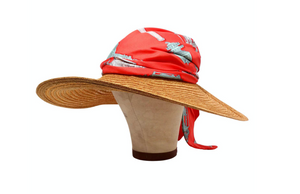 Hermes Chapeau Femme Ombline Coral Printed Silk Scarf Tresse Hat