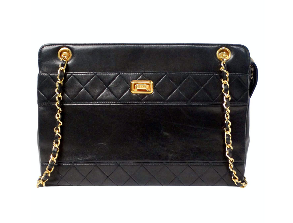 Chanel 1990s Black Lambskin Quilted Messenger Shoulder Bag