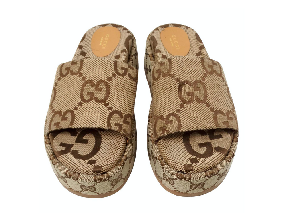 Gucci Monogram Maxi GG Angelina Platform Slide Sandals