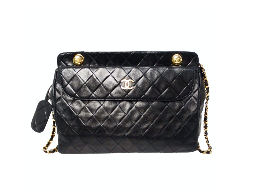 Chanel 1989 Interlocking CC Quilted Shiny Lambskin Pocket Shoulder Bag