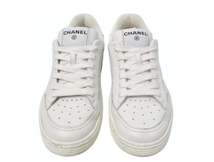 Chanel 2020 White Calfskin Perforated Leather Logo Sneakers