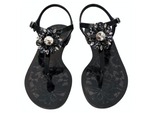 Dolce & Gabbana Black Jelly Lace Print Sandals With Crystal Flower Embellishment