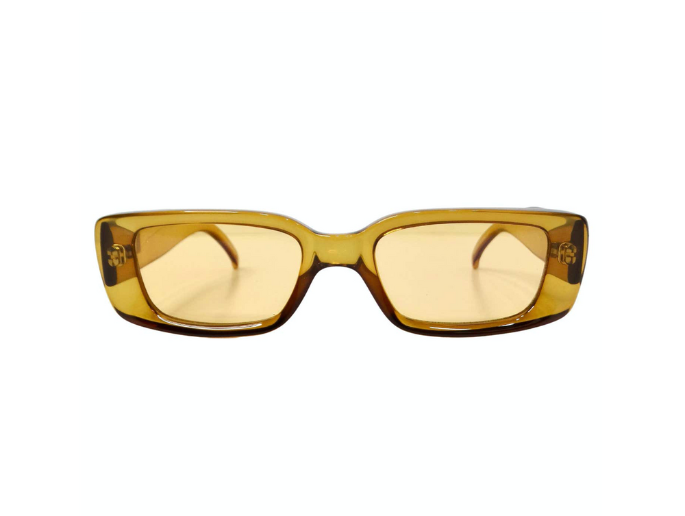 Gucci 1990s GG2409 Yellow Translucent Tinted Rectangular Frame Sunglasses