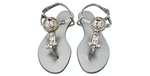 Dolce & Gabbana Silver Leather T-Strap Sandals With Crystal Embellishments