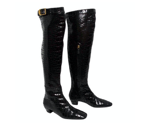 Tom Ford Black Crocodile Embossed Leather Knee Hight Boots