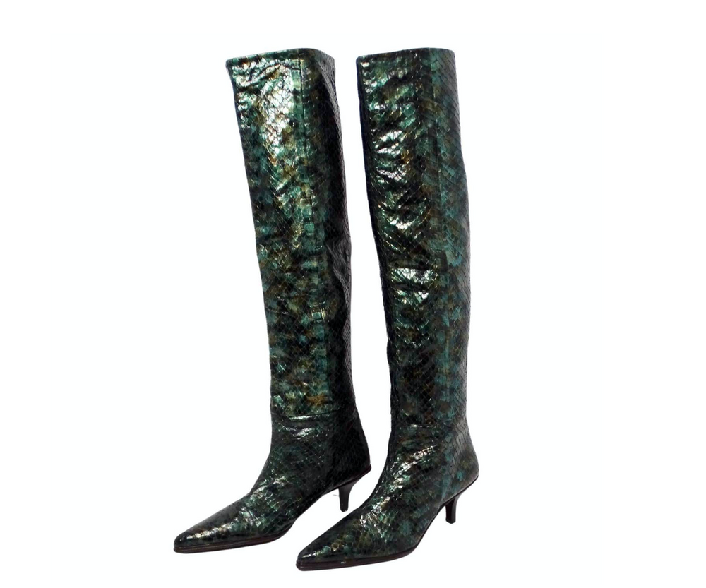 Tom Ford for Gucci 1997 Deep Green Knee High Python Boots