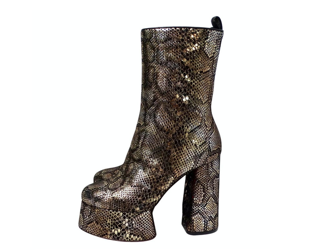 Christian Louboutin Suede Snake Print Platform Heel Boots