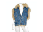 1990s Denim Blue Mongolian Lamb Fur Lined Vest