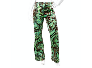 Emilio Pucci Green & Brown Abstract Print Velvet Pants