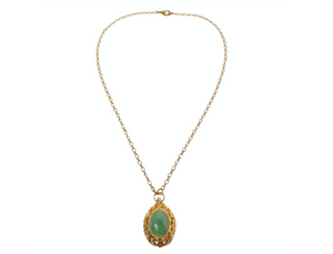 Victorian Style 18k Gold Plated Green Stone Pendant Necklace