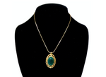 Victorian Style 18k Gold Plated Dark Green Stone Pendant Rope Necklace