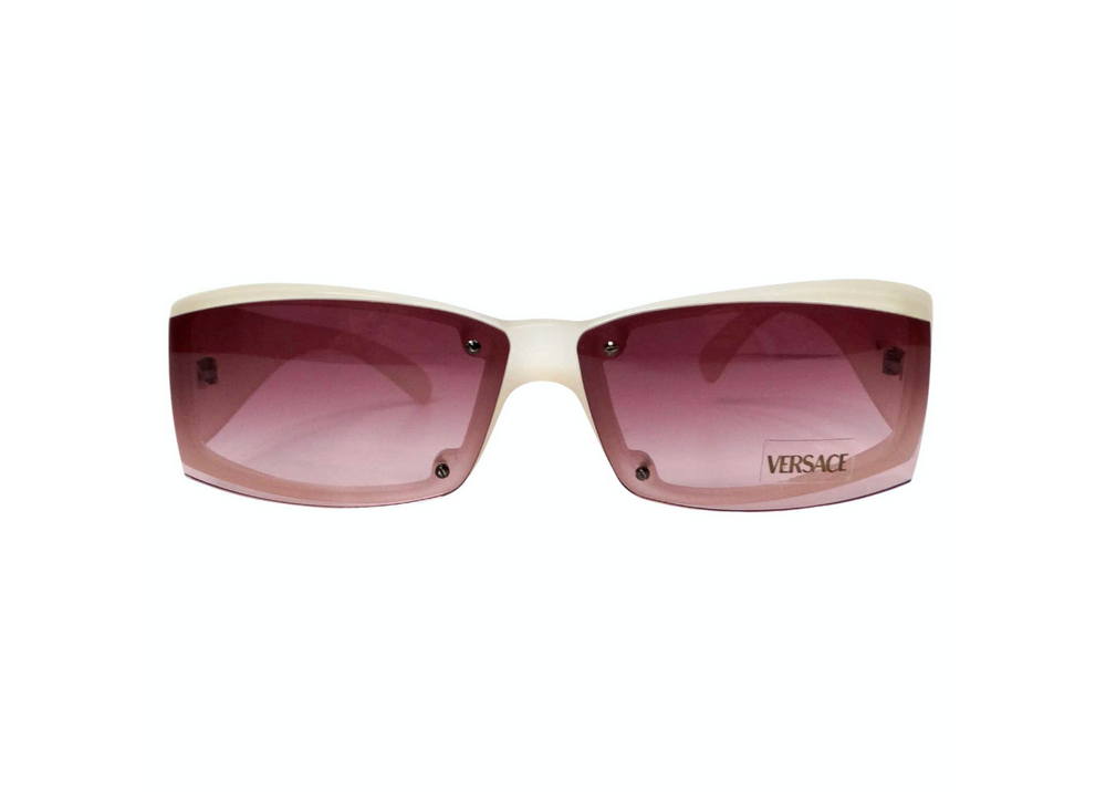 Versace 1990s Acrylic Pink Tinted Lens Shield Sunglasses