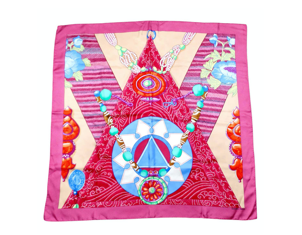 Hermes Vintage "Tibet II" 90 cm Fuchsia Printed Silk Scarf