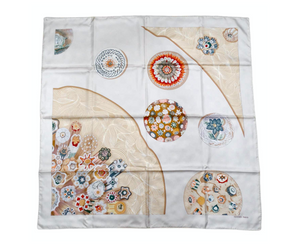 Hermes "Sulfure et Presse Papiers" 90 cm Cream Silk Printed Scarf