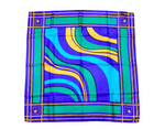 Rolex Vintage 1980s Blue & Green Silk Wave Print Scarf