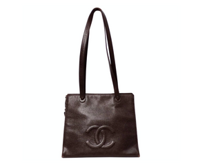 Chanel 1998 Brown Caviar Leather Interlocking CC Logo Timeless Tote Bag