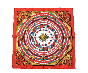 Hermes "Dies et Hore" 40 cm Red Astrology Print Silk Scarf