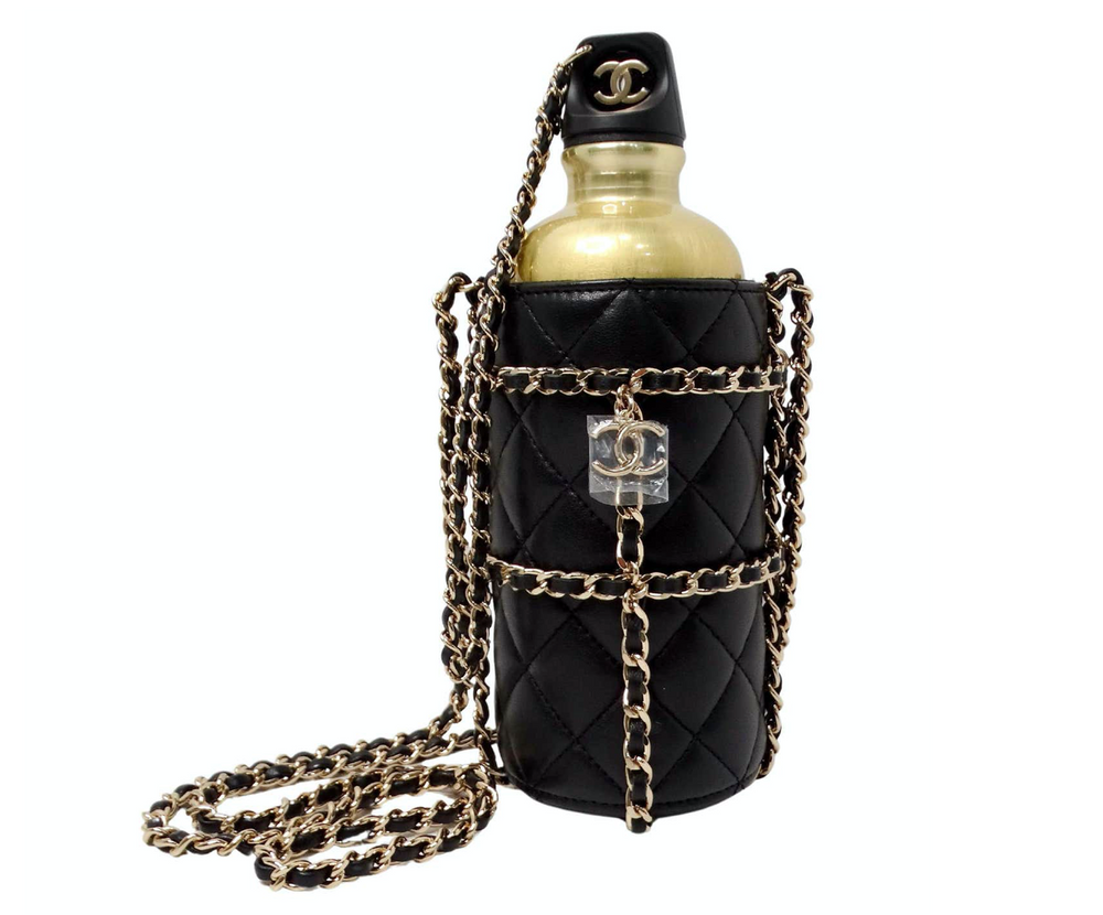 Chanel 2020 Black Quilted Lambskin Leather & Gold-Tone Metal Water-Bottle Bag