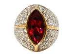 1990s 18k Gold Plated Red Synthetic Ruby & Crystal Cocktail Ring