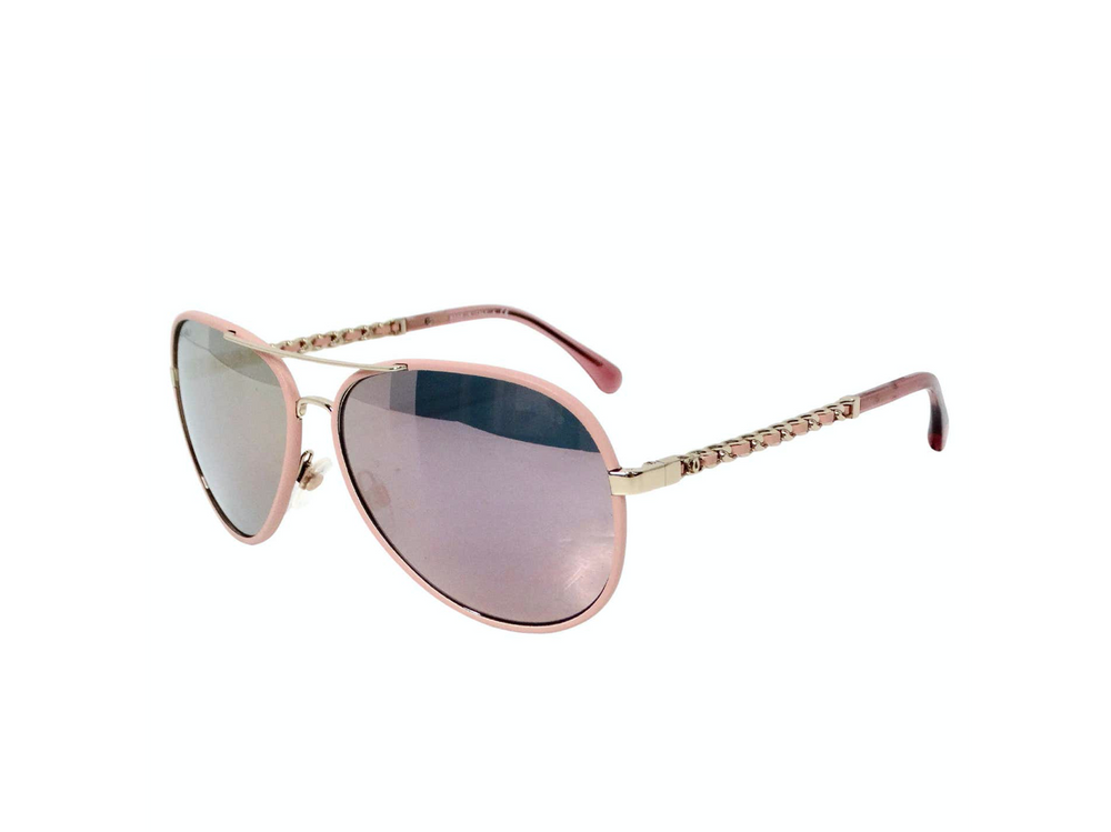 Chanel Light Pink Metal Polarized Pilot Winter Aviator Sunglasses