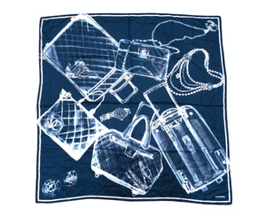 Chanel "Flight Now Boarding" Bleu Marine & Blanc X-Ray Print Silk Scarf