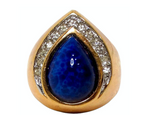 1990s 18k Gold Plated Synthetic Lapis & Crystal Teardrop Cocktail Ring