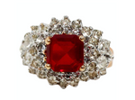 1990s 18k Gold Plated Crystal Cluster Synthetic Ruby Cocktail Ring