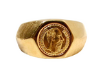 1990s "Maximillano Emperador" Coin 14k Gold Plated Etched Cocktail Ring