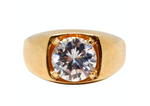 1990s Mens 18k Gold Plated Crystal Solitaire Ring