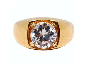 1990s Mens 18k Gold Plated Crystal Solitaire Ring