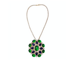 1960s Kenneth Jay Lane Jewel-Tone Gripoix Style Rhinestone Pendent Necklace