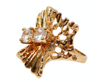 1990s Abstract Nature 18k Gold Plated & Crystal Cocktail Ring