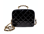 1990s Chanel Black Quilted Patent Leather Zip-Around Box Top Handle Bag