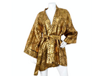 1960s Japanese Black & Gold Metallic Floral Print Kimono Style Jacket