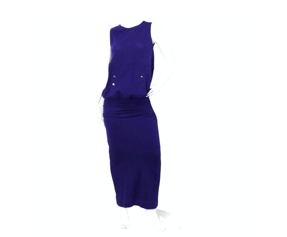 1980s Karl Lagerfeld Royal Purple Wool Ruched Maxi Dress Vintage by Misty 1980s Karl Lagerfeld Royal Purple Wool Ruched Maxi Dress Vintage by Misty