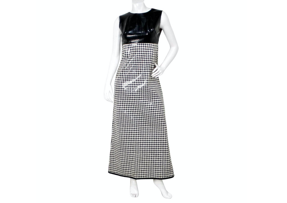 1960s Mod Vinyl Black & White Houndstooth Sleeveless Maxi Dress 1960s Mod Vinyl Black & White Houndstooth Sleeveless Maxi Dress