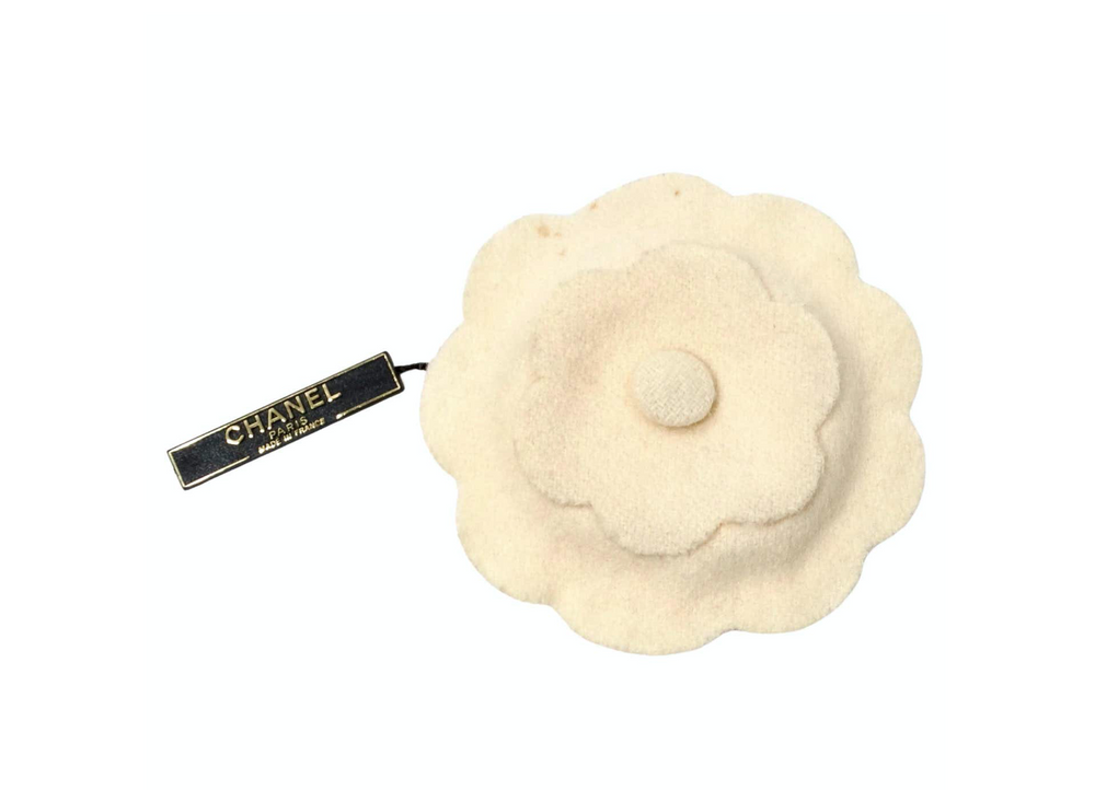 1998 Chanel Cream Camellia Flower Fabric Brooch