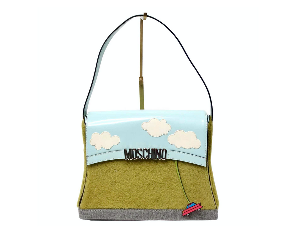 1990s Moschino Clouds Grass Car Novelty Structured Shoulder Bag