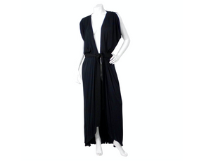 1970s Morty Sussman Black Open Belted Evening Maxi Dress