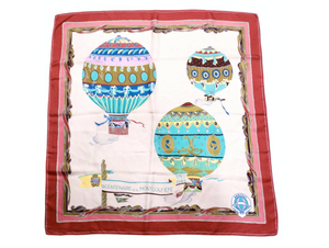 1983 Vintage French Hot Air Balloon Print Silk Scarf