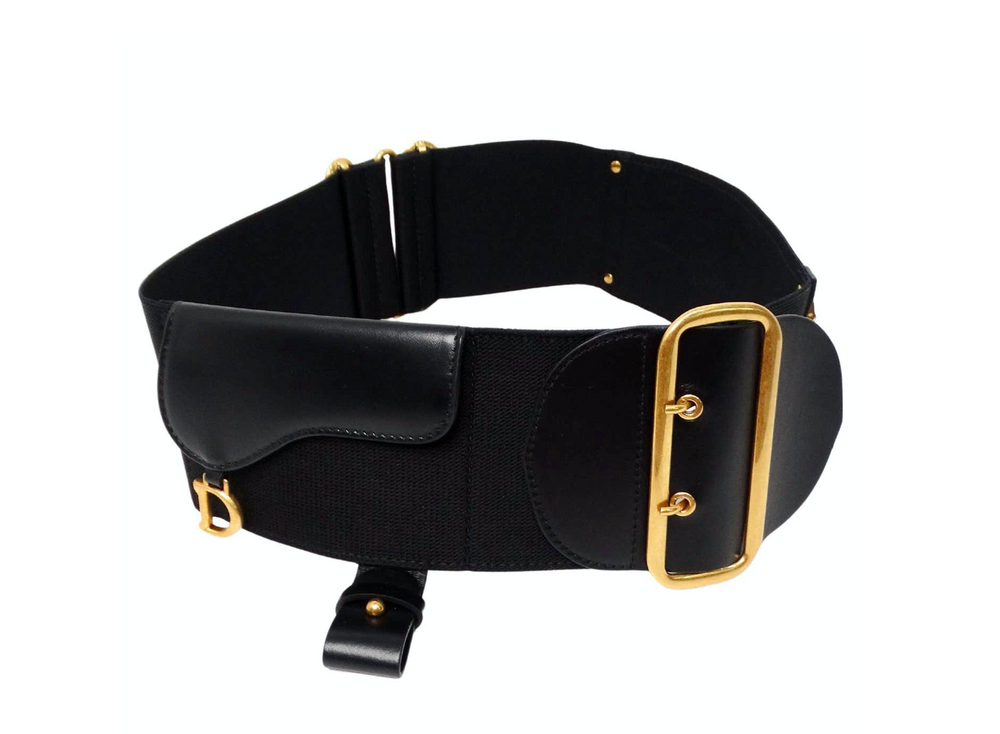 Christian Dior Black Calfskin & Elastic Saddle Belt