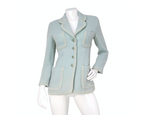 1993 Chanel Mint Pastel Blue Tweed Jacket With Interlocking CC Logo Buttons