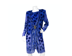 1980s Marian Clayden Electric Blue Burnt-Out Velvet Kimono