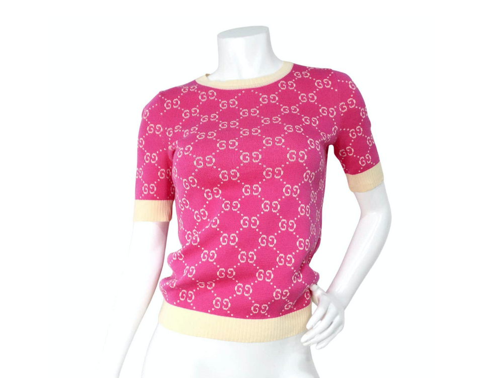 Gucci Pink GG Monogram Logo Cotton Knit Top