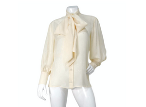 Gucci Ivory Romantic Floral Print Silk Bow Collar Button-Up Blouse