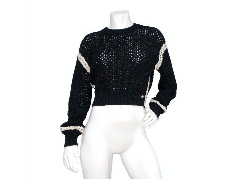 Chanel Black White Knit Cotton Silk Cropped Sweater – Vintage